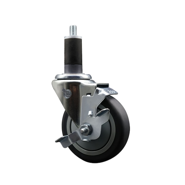 Service Caster 4'' SS Thermoplastic Rubber Swivel 1-1/4'' Expanding Stem Caster with Brake SCC-SSEX20S414-TPRB-TLB-114 - main